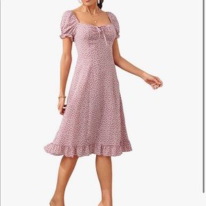 Floral Sweetheart Puff Sleeve A Line Dress